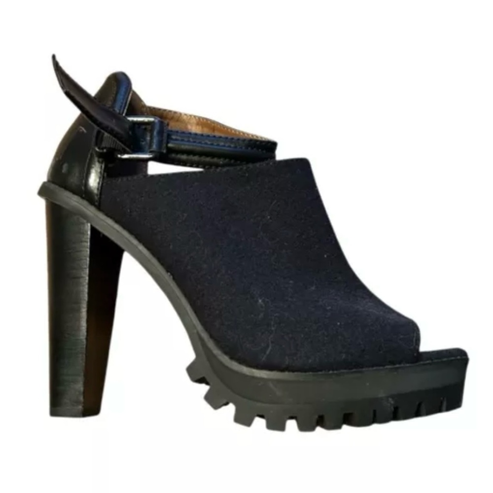 H&M Boots Booties Navy Blue Suede Open Toe Ankle Strap Heels US 9 / Euro 39
